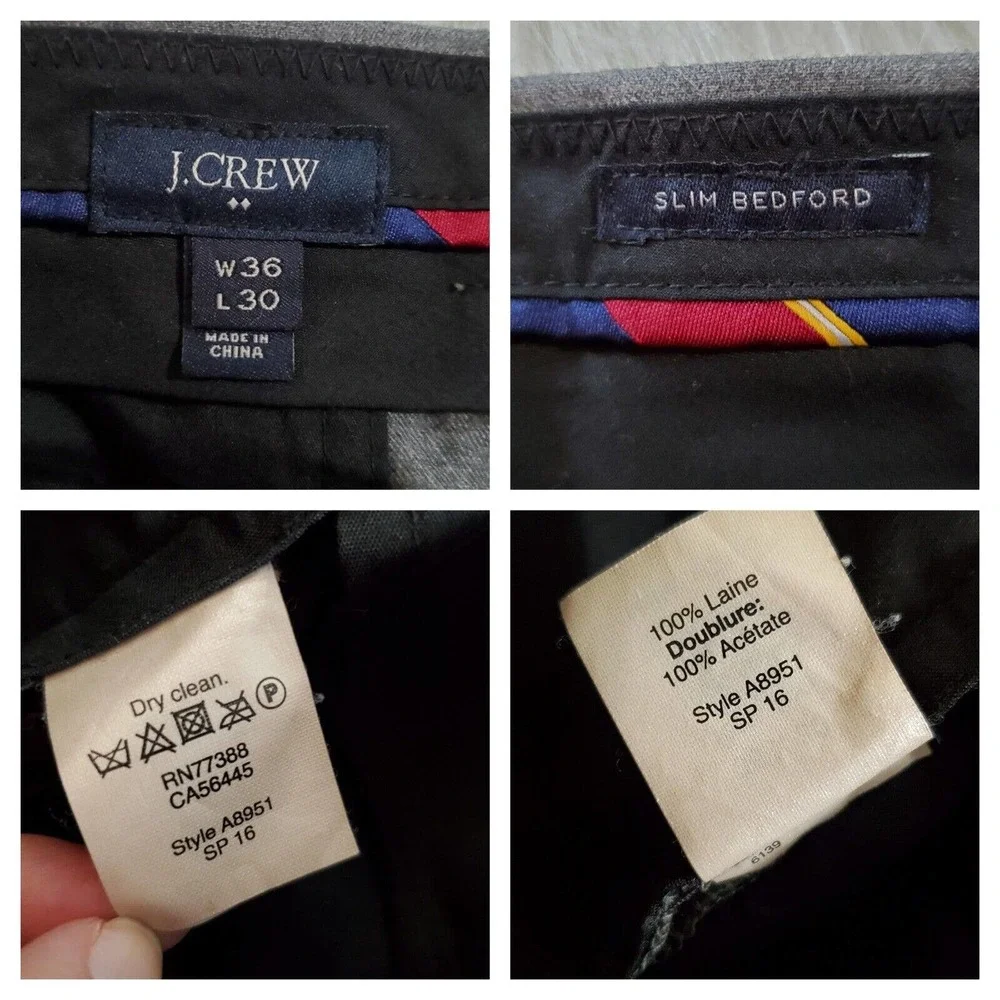 J Crew Mens Slim Bedford Wool Dress Pants Size 36 x 30 Gray Straight Leg - Picture 5 of 8